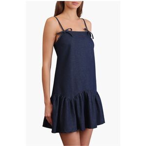 Avec Les Filles Drop Waist Denim Minidress Small $119 Nordstrom Petite friendly